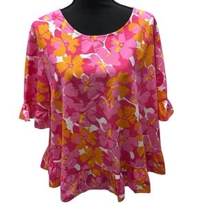 Charlie Paige Floral‎ Top Shirt Size XL Floral Babydoll Pink Beach Resort NWT